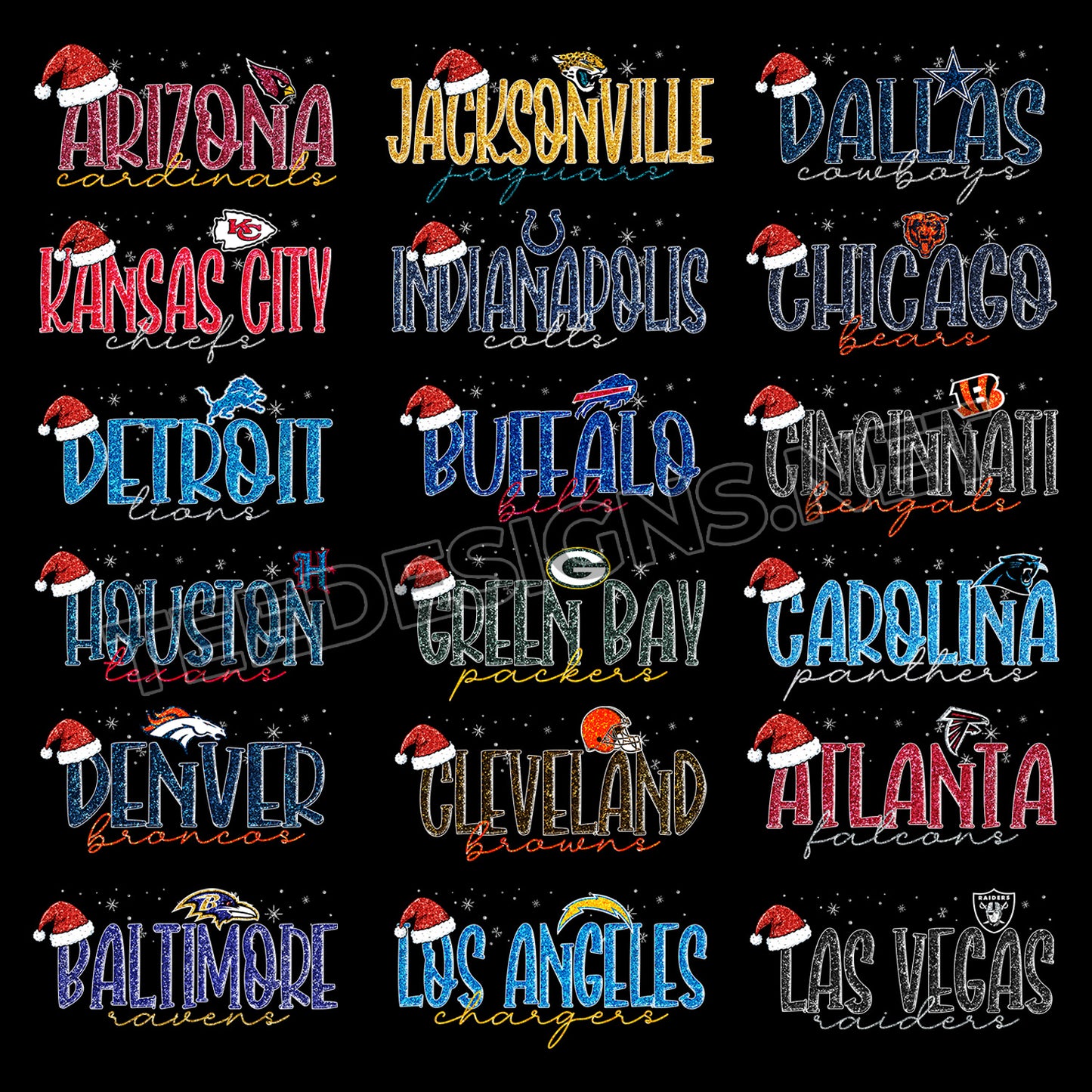 32 Glitter Christmas NFL Team Name Designs