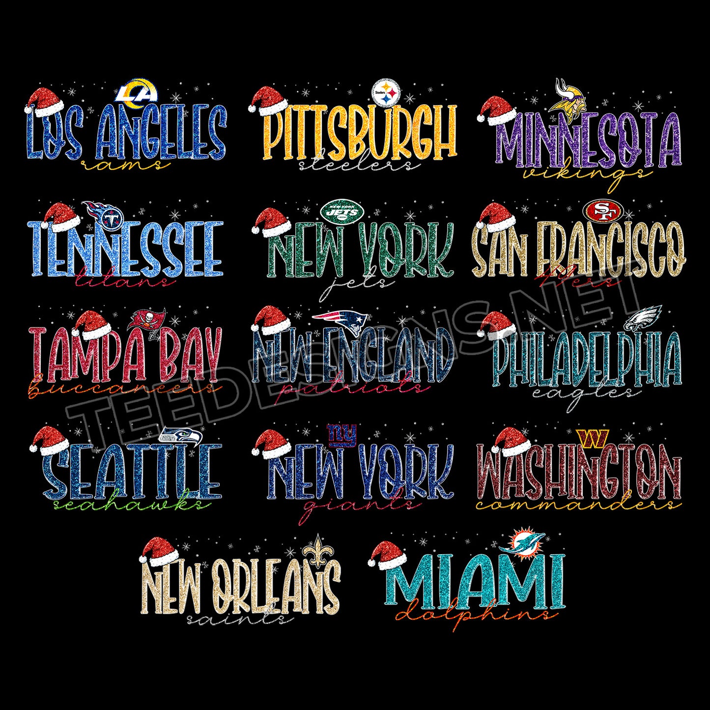 32 Glitter Christmas NFL Team Name Designs