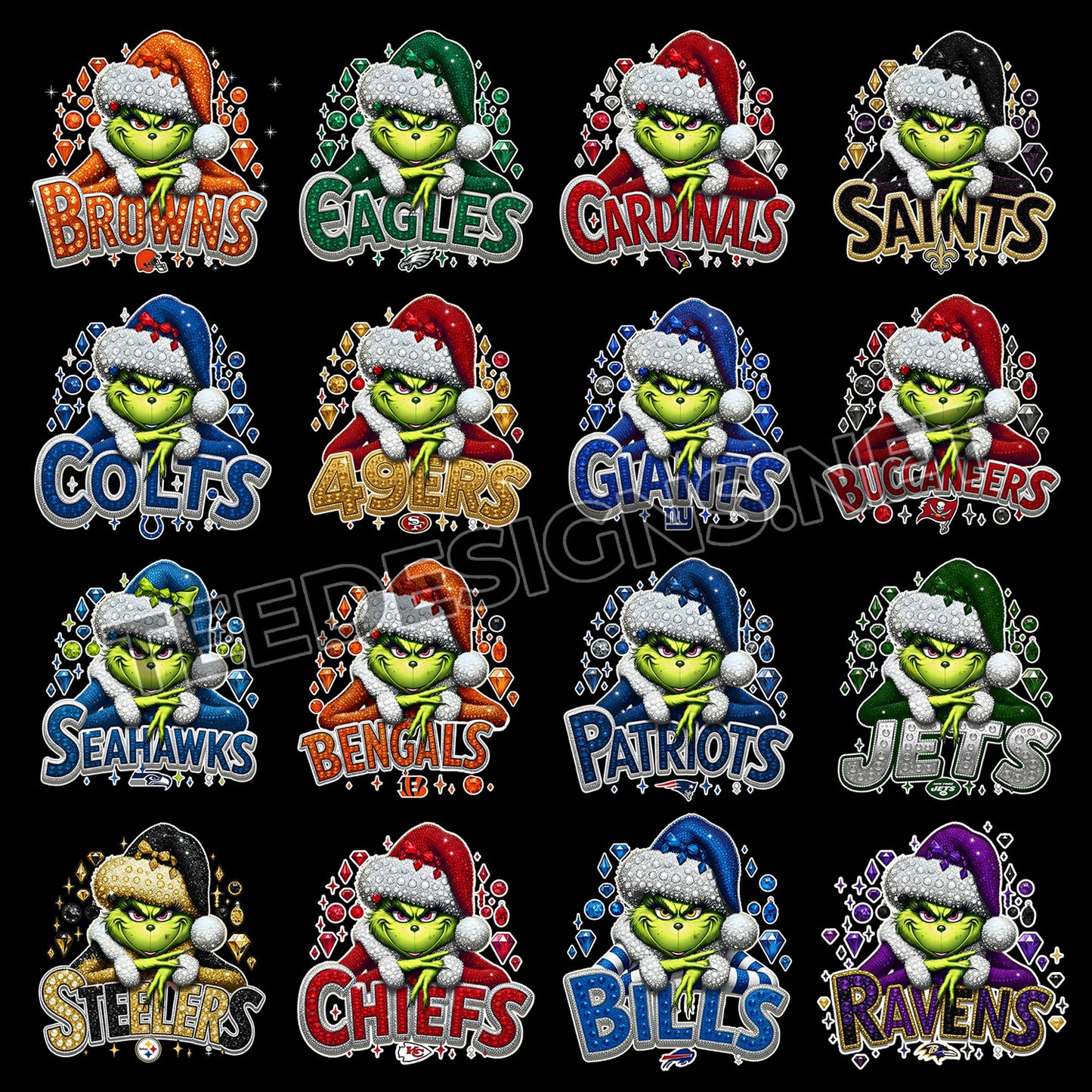 32 Glitter Grinch NFL Designs PNG