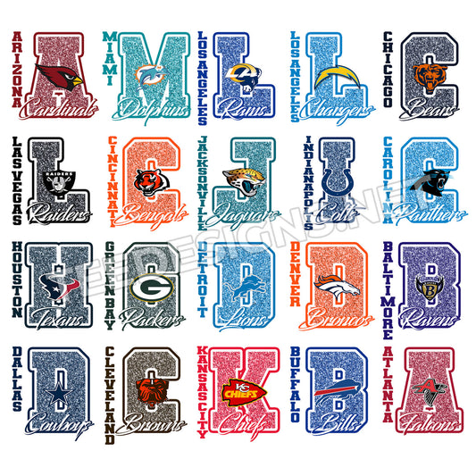 32 Glitter Letter NFL Designs PNG
