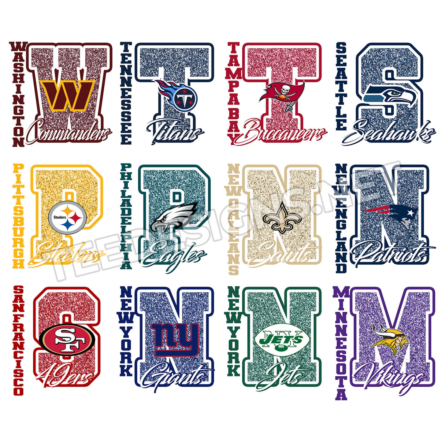 32 Glitter Letter NFL Designs PNG