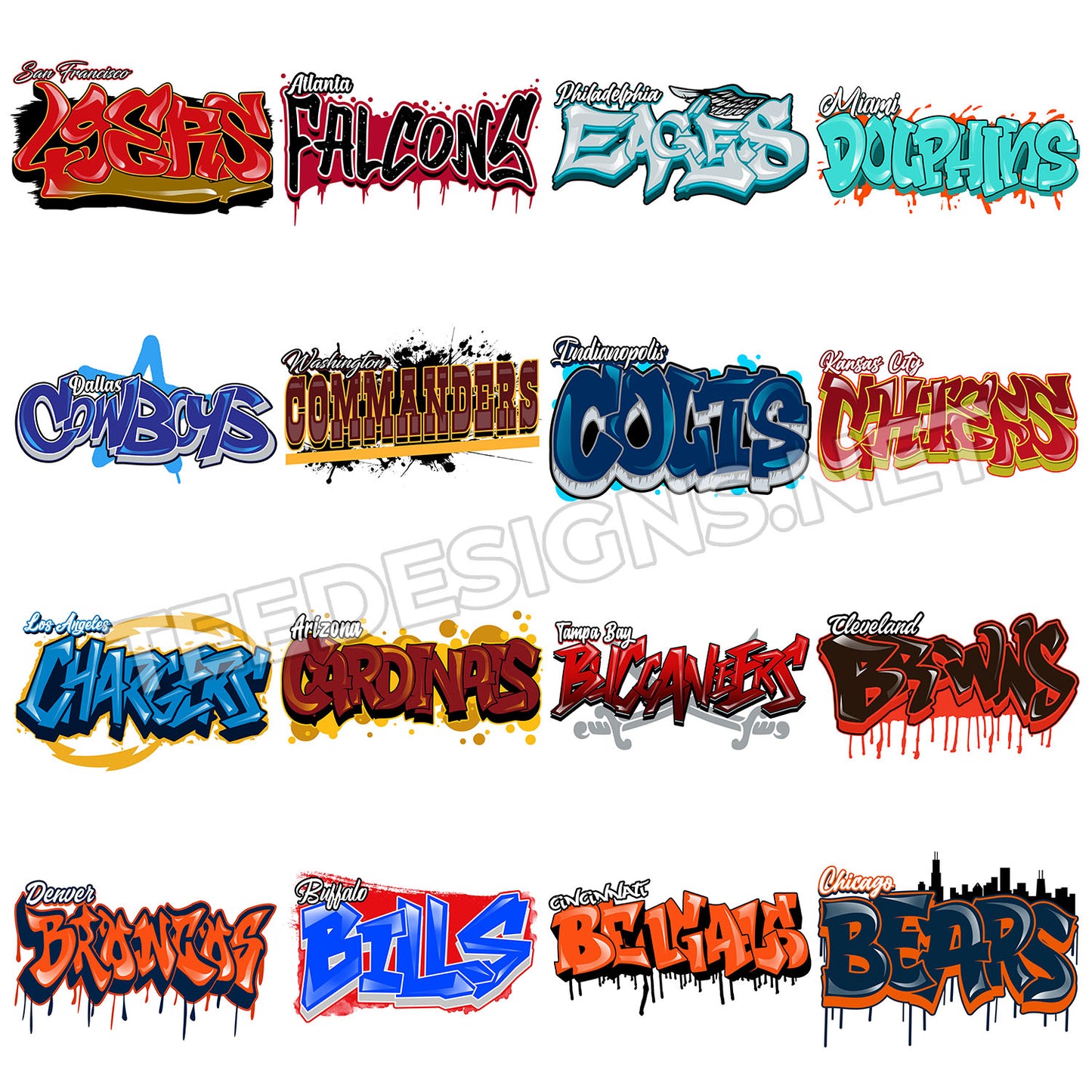 32 Graffiti Style NFL Designs PNG