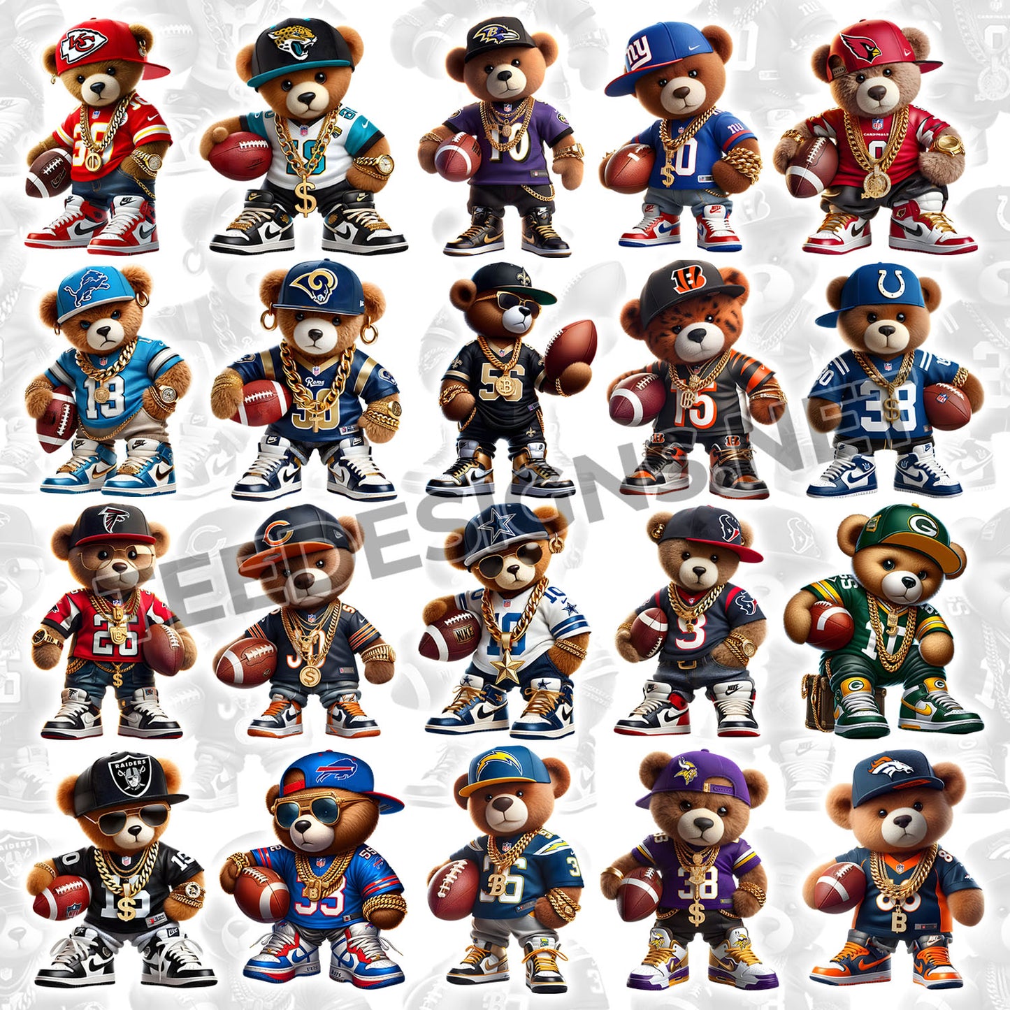 32 Luxury Hip Hop Teddy NFL Designs PNG