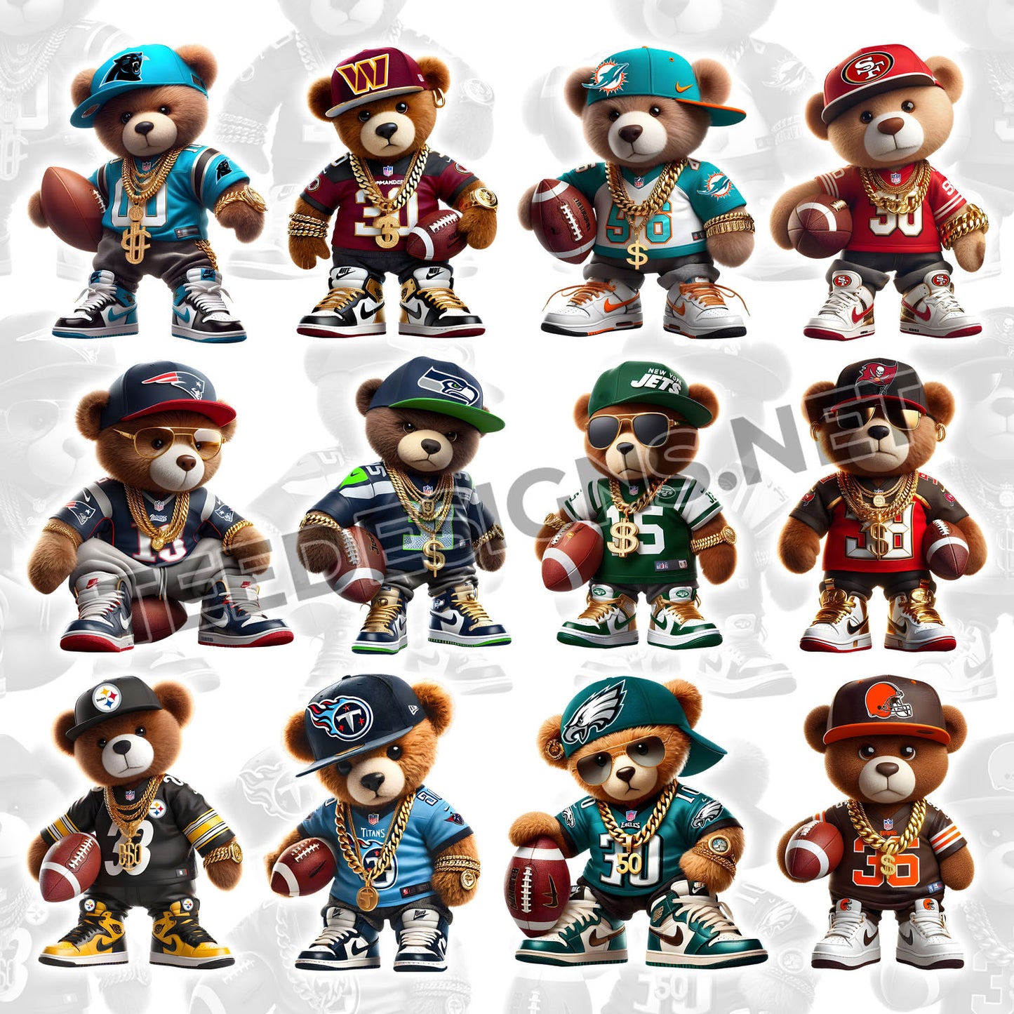 32 Luxury Hip Hop Teddy NFL Designs PNG