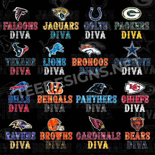 32 NFL Glitter Diva Designs PNG