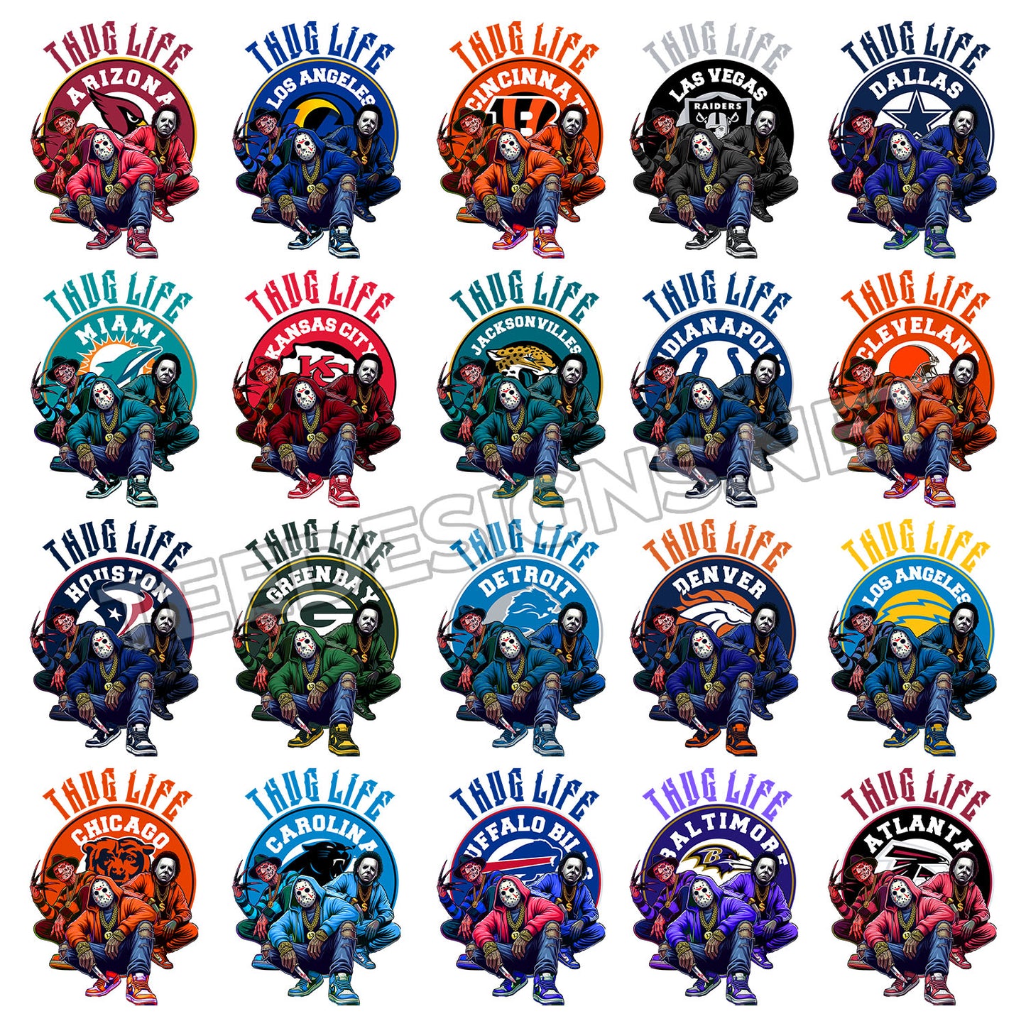 32 NFL Halloween Thug Life Designs PNG