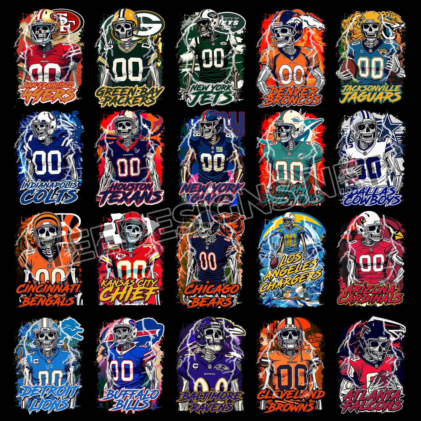 32 NFL Skull Player Designs PNG