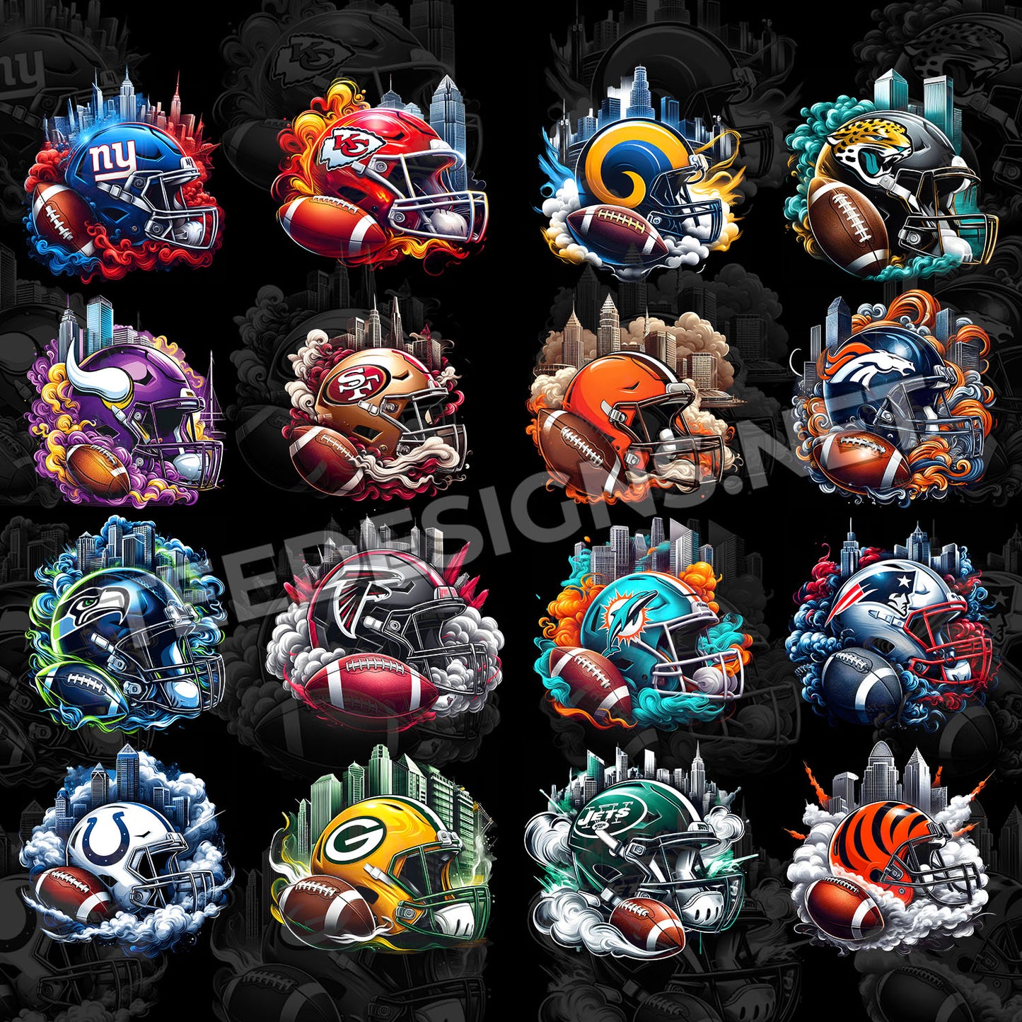 32 NFL Smoke Helmet Designs PNG