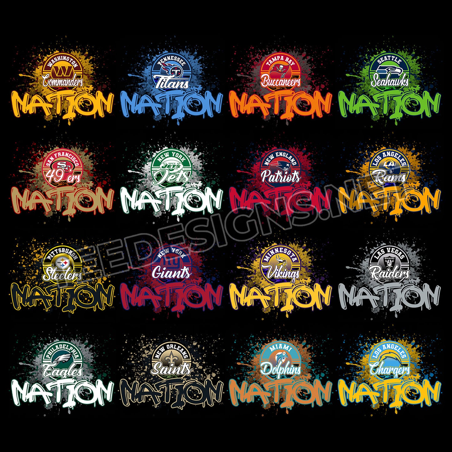 32 NFL Team Nation Designs PNG