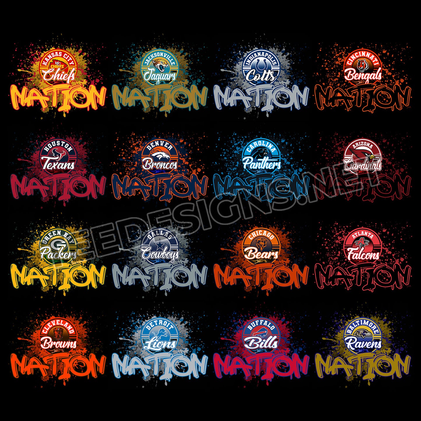 32 NFL Team Nation Designs PNG