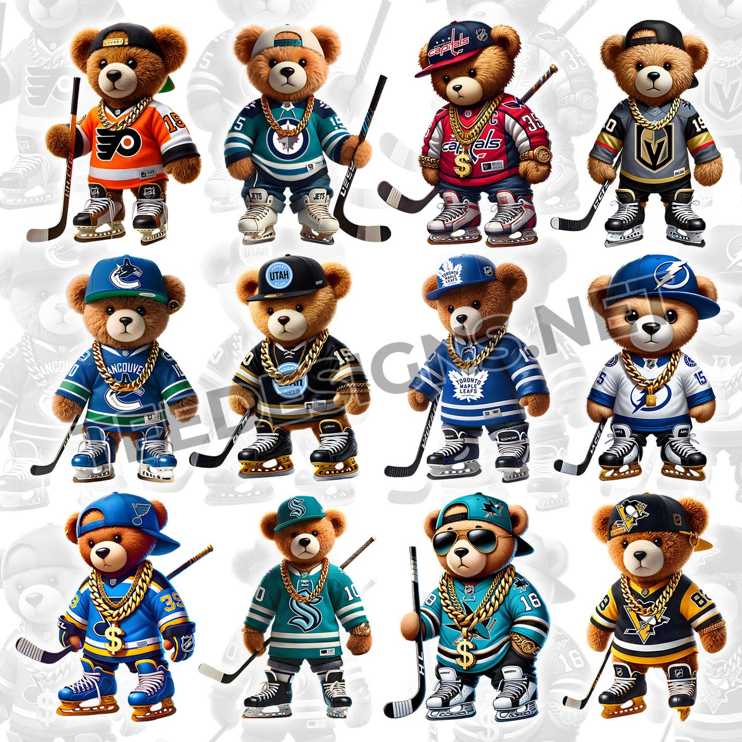 32 NHL Teddy Designs PNG