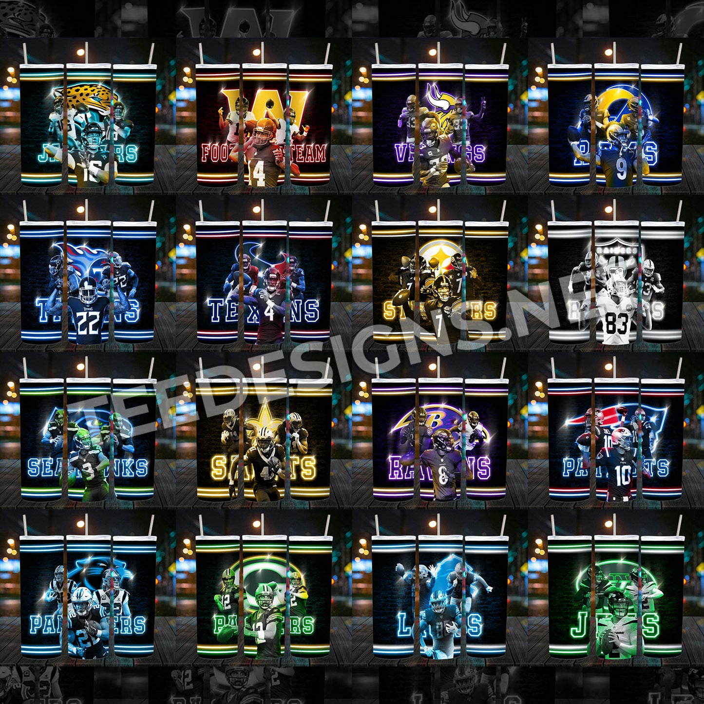 32 Neon Style NFL Tumbler Designs