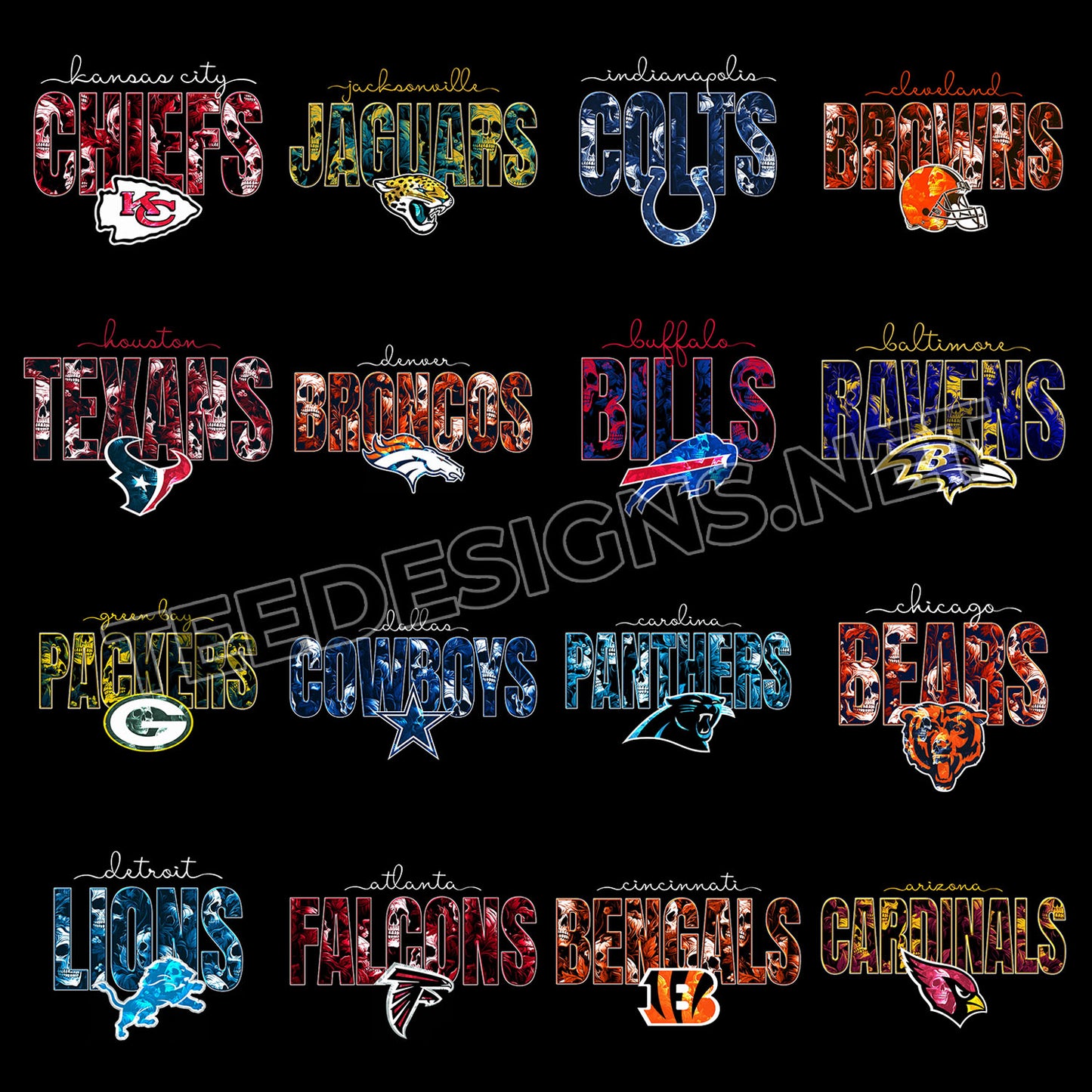 32 Skull Theme NFL Designs PNG
