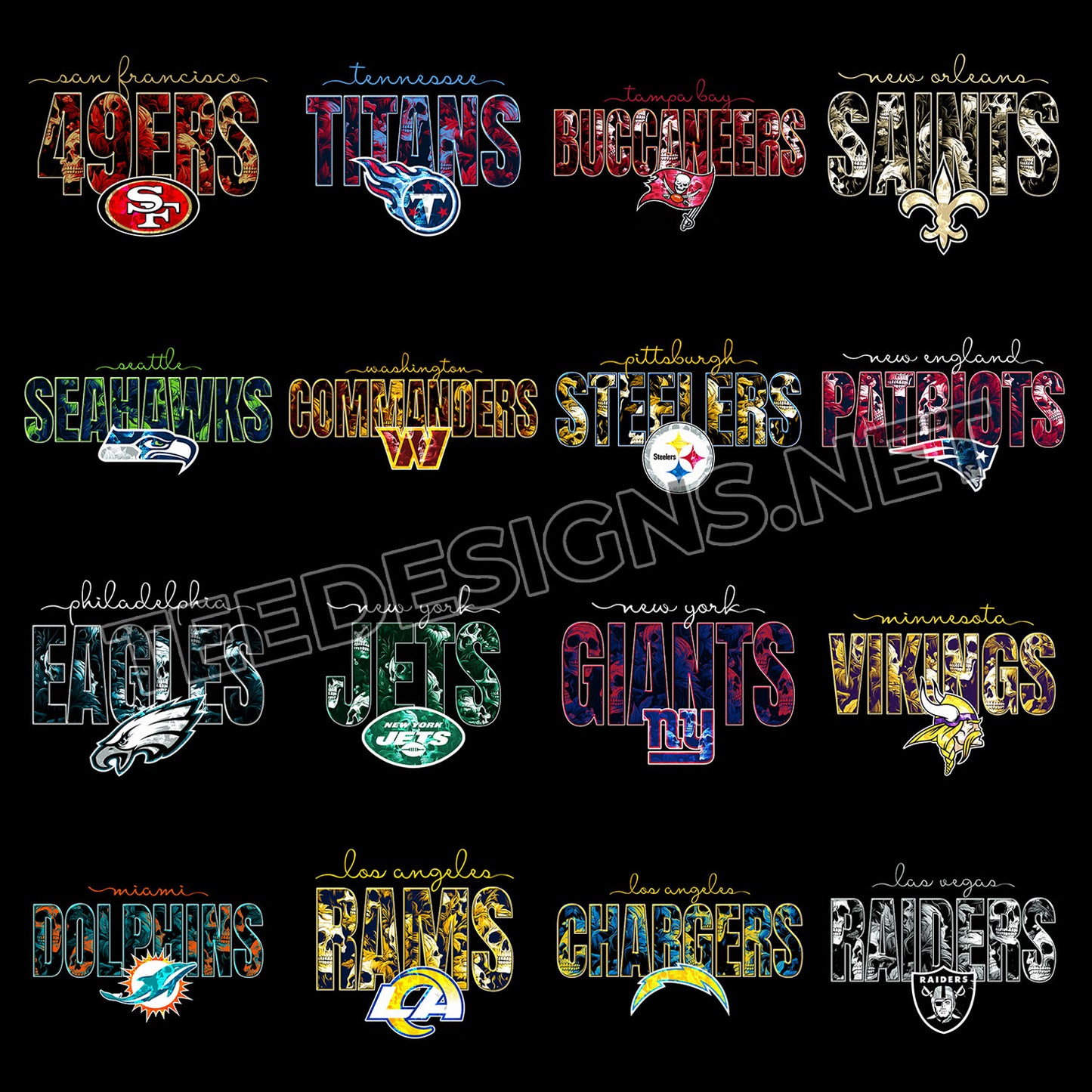 32 Skull Theme NFL Designs PNG