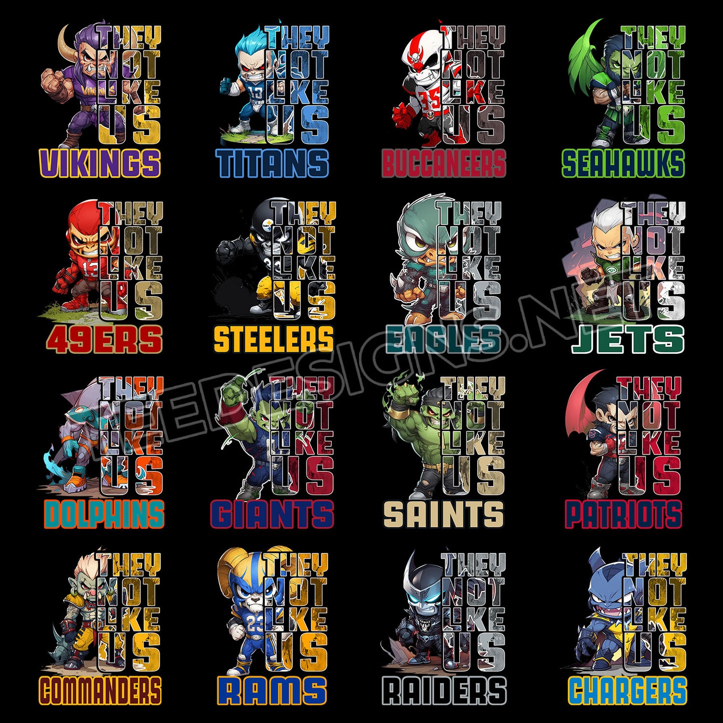 32 They Not Like Us NFL Mascot Designs PNG