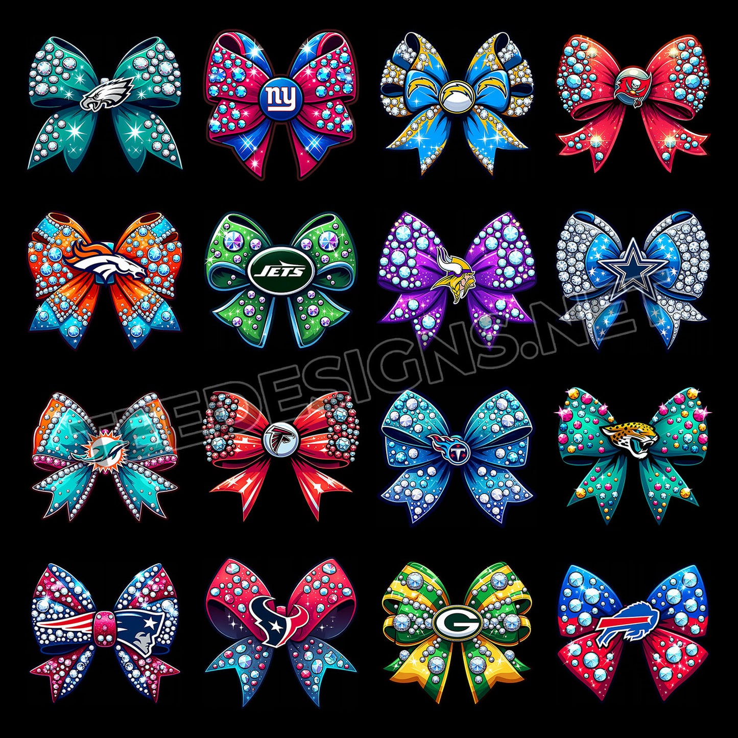 32 Vintage Bow Gems NFL Designs PNG