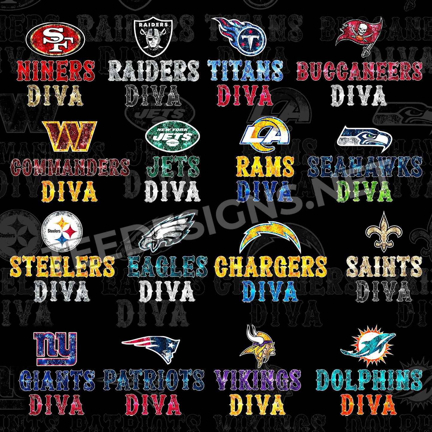32 NFL Glitter Diva Designs PNG