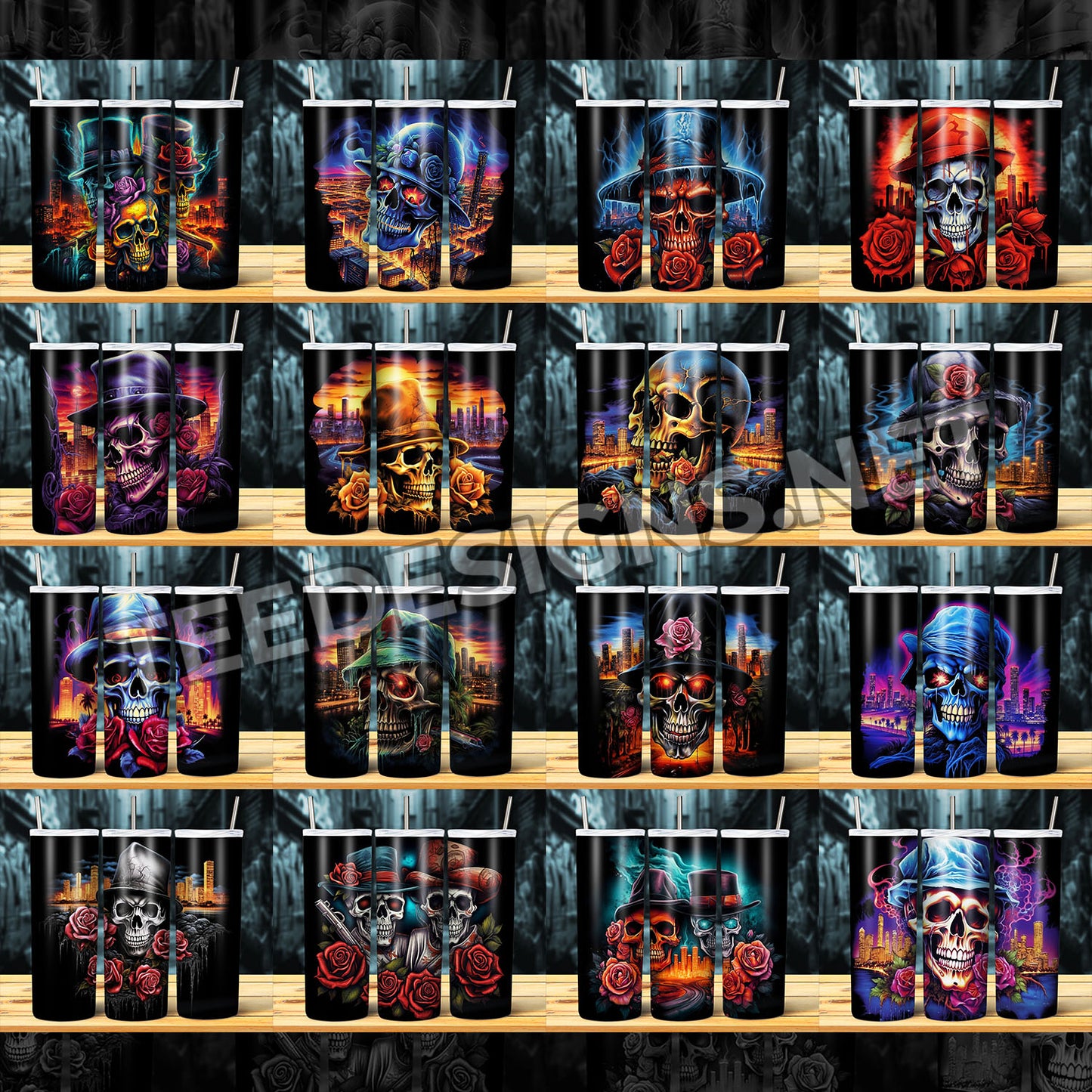 35 Airbrush Skull Tumbler Designs