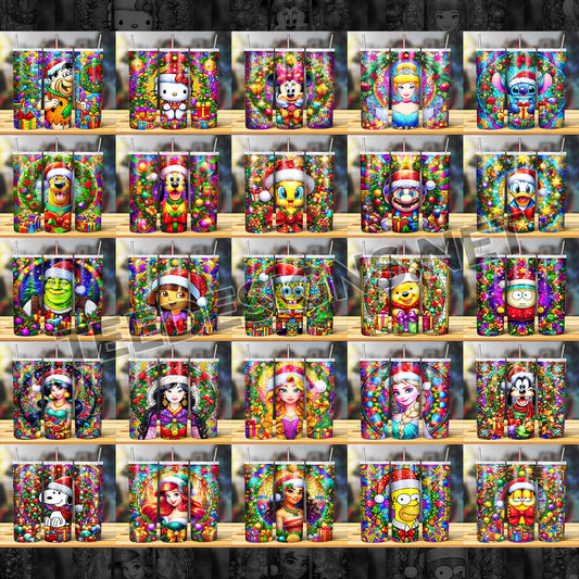 45 Christmas Cartoon Stained Glass Tumbler Designs