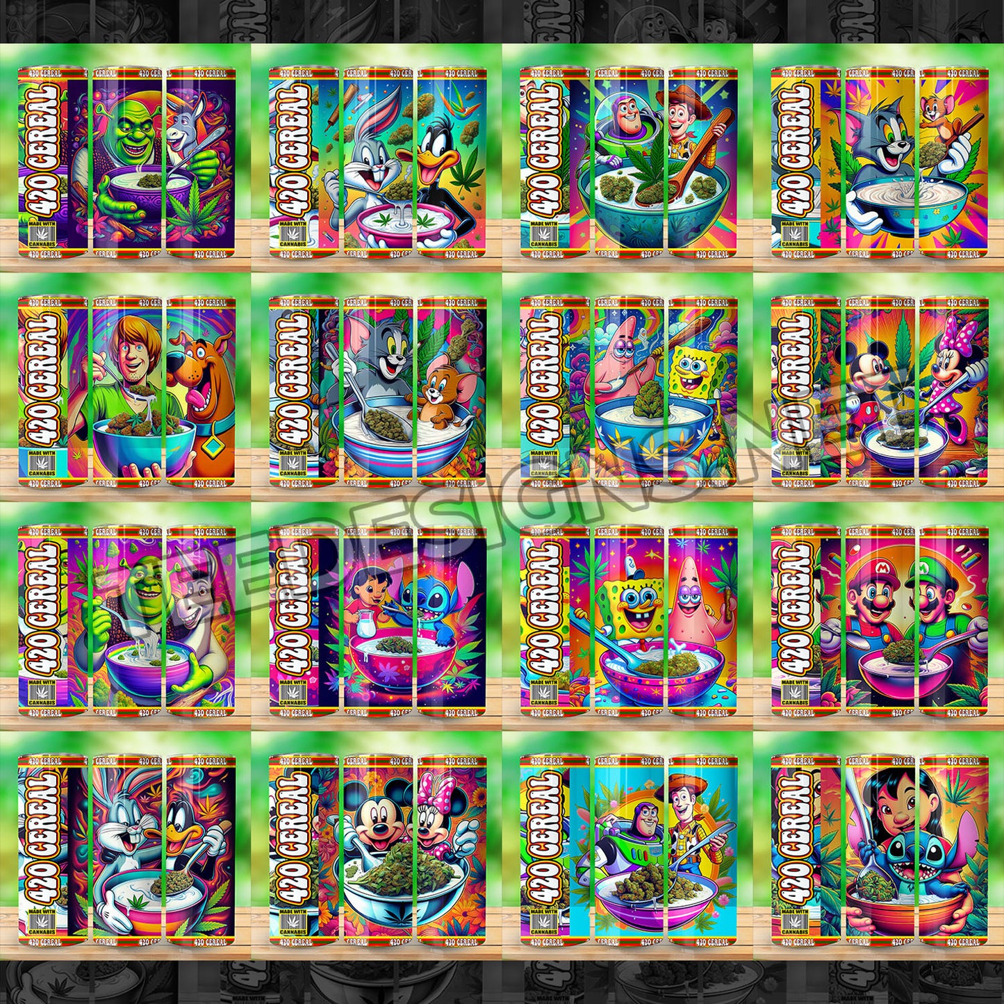 50 Cartoon Cereal 420 Tumbler Designs