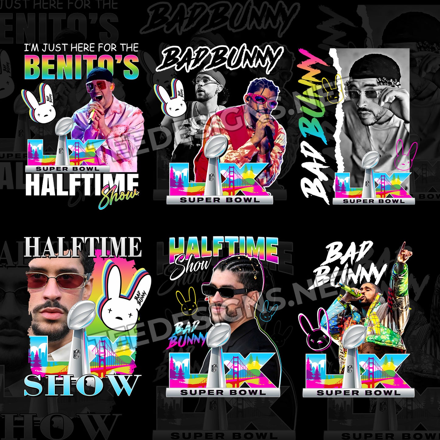 6 Super Bowl LX Bad Bunny Designs PNG